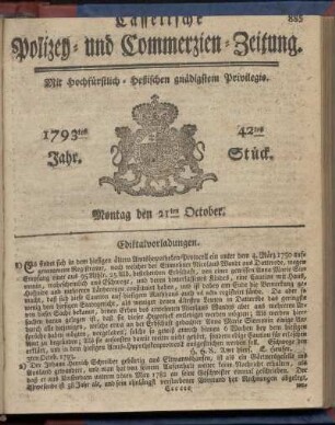 42tes Stueck, Montag den 21ten October 1793