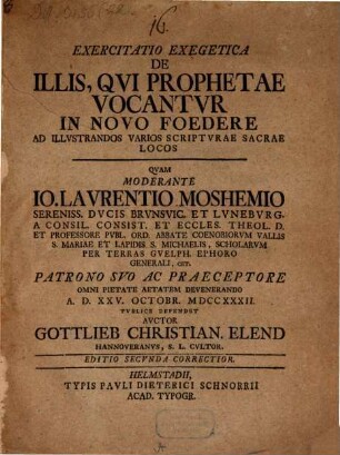 Exercitatio exeg. de illis, qui prophetae vocantur in Novo Foedere : ad illustrandos varios scripturae sacrae locos