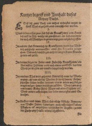 Kurtzer begriff und Innhalt dieses Artzney Buchs.