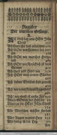Register Der teutschen Gesänge