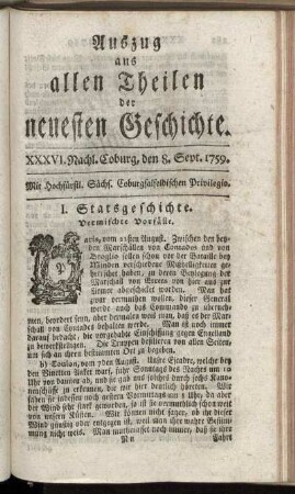 XXXVI. Nachl. Coburg, den 8. Sept. 1759.