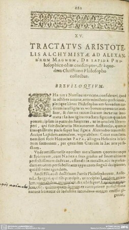 XV. TRACTATVS ARISTOTELIS ALCHYMISTAR AD ALEXANDRUM MAGNUM ...