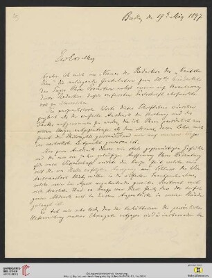 Brief von Wilhelm Windelband an Kuno Fischer