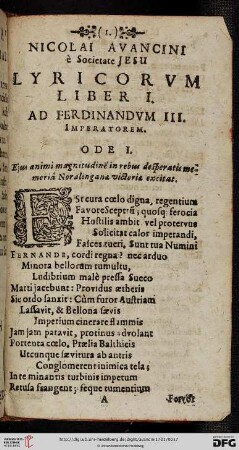 Liber I: Ad Ferdinandum III. Imperatorem