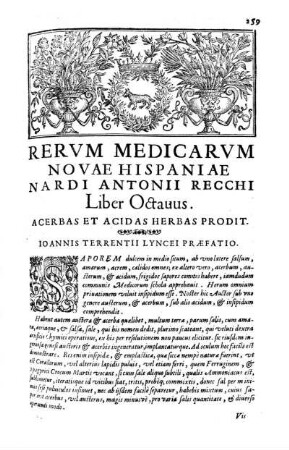 Rerum medicarum novae Hispaniae Nardi Antonii Recchi Liber Octavus. Acerbas et acidas herbas prodit