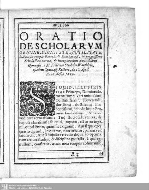 Oratio de scholarum origine, dignitate