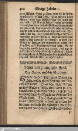 Neun und zwanzigste Fabel. Der Bauer, und die Schlange