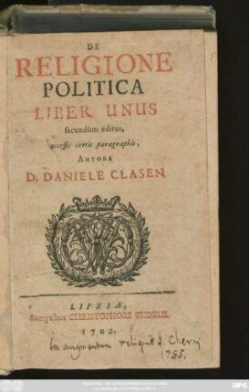 De Religione Politica Liber Unus