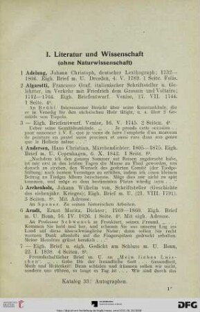 I. Literatur und Wissenschaft (Nr. 1-202a)