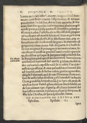 Ad Rhomanos De Smyrna Per Ephesios. Epistola XI
