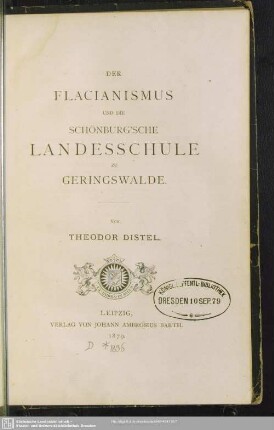 Der Flacianismus und die Schönburg'sche Landesschule zu Geringswalde