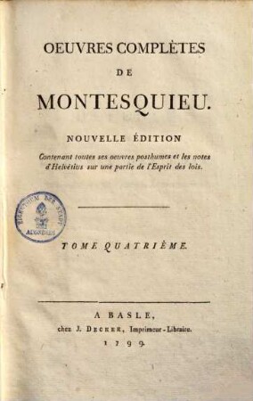 Oeuvres complètes de Montesquieu, 4