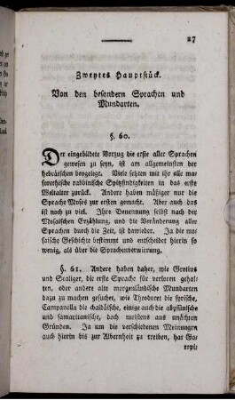 Zweytes Hauptstück. Von den besondern Sprachen und Mundarten