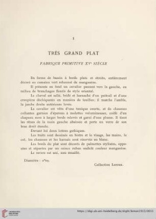 Très Grand Plat (Fabrique primitive XVe siècle)