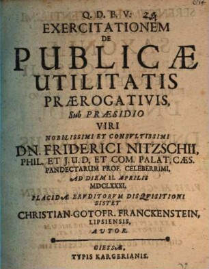 Exercitationem de publicae utilitatis praerogativis