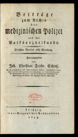 Sechsten Bandes erste Samlung