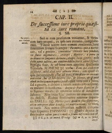 14-23, Cap. II. De successione iure proprio quaesita ex iure romano.
