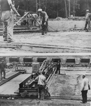 Betonieren der Reichsautostraße : Technikgeschichte | Technik und Wirtschaft | Betonbau