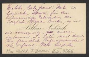 Visitenkarte an Ferruccio Busoni : 21.07.1905