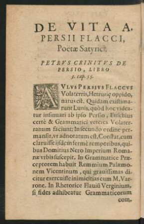 De Vita A. Persii Flacci, Poetae Satyrici.