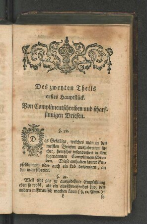 Des zweyten Theils erstes Hauptstück. Von Complimentschreiben ...