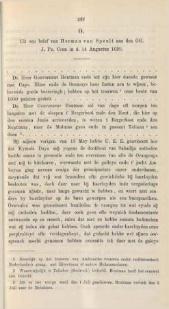 O. Uit een brief van Herman van Speult aan den GG. J. Pz. Coen in d. 14 Augustus 1620
