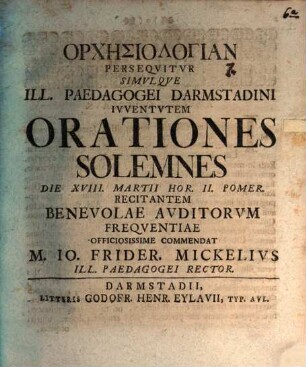 Orchēsiologian prosequitur Jo. Frid. Mickel