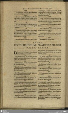 Index Conclusionum Practicabilium Partis Tertiae