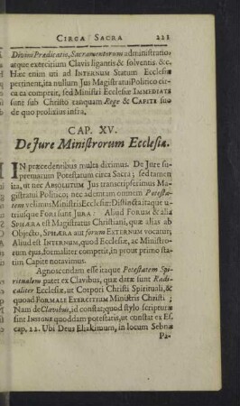 Cap. XV. De Jure Ministrorum Ecclesia.