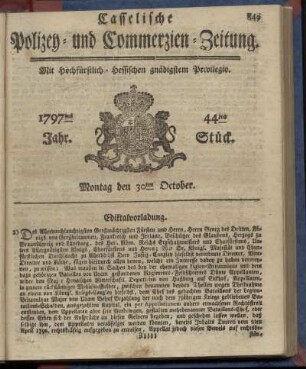 44tes Stueck, Montag den 30ten October 1797