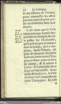 Abregé de la guerre & des progrez du Turc en Hongrie