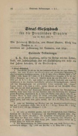 Straf-Gesetzbuch für die Preußischen Staaten vom 14. April 1851.