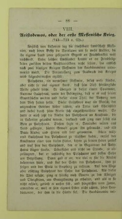 VIII. Aristodemos, oder der erste Messenische Krieg (743 - 723 v. Chr.)