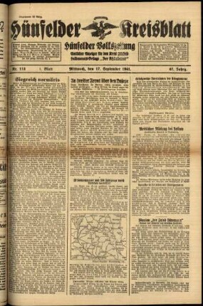 Erste Ausgabe vom Mittwoch, den 17. September 1941.