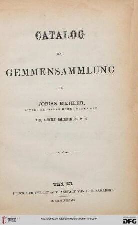 Catalog der Gemmensammlung