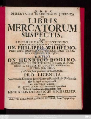 Dissertatio Inauguralis Juridica De Libris Mercatorum Suspectis