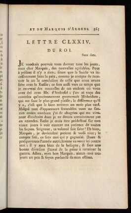 363-382, Lettre CLXXIV. du Roi.-Lettre CLXXIX. du Marquis D'Argens.