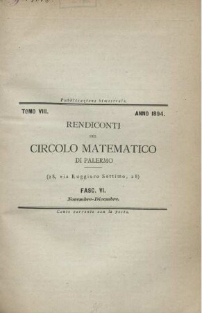 Tomo VIII. Anno 1894. Novembre - Dicembre.