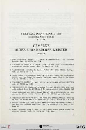 Gemälde alter und neuerer Meister (Nr. 1-158)