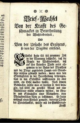 Brief - Wechsel. Von der Krafft des Geschmackes in Beurtheilung der Wohlredenheit, ...