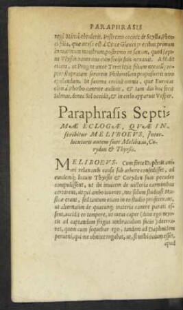 Paraphrasis Septimae Eclogae, Quae Inscribitur Meliboeus ...