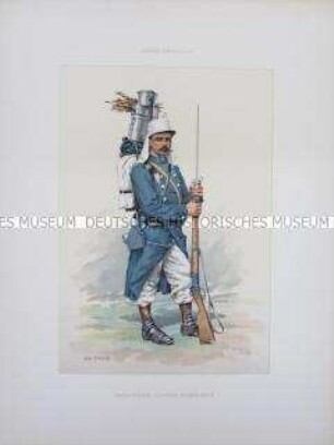 Uniformdarstellung, Gemeiner der Afrikanischen Leichten Infanterie, Frankreich, um 1890.