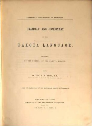 Grammar and dictionary of the Dakota language