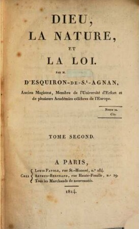 Dieu, la nature, et la loi, 2