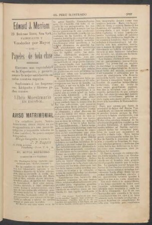 El novio espectro. : Cuento de un viajero. (De Washington Irving - traducido especialmente para "El Perú Ilustrado".)