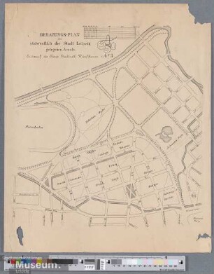 Bebauungs-Plan des südwestlich der Stadt Leipzig gelegenen Areals.