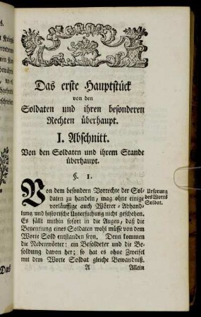 Das erste Hauptstück von den Soldaten und ihren besonderen Rechten überhaupt.