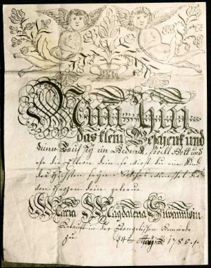 Taufbrief Edenkoben 1785. gezeichnete Engel. verziert