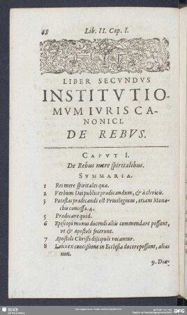 Liber Secundus Institutiomum [Institutionum] Iuris Canonici. De Rebus