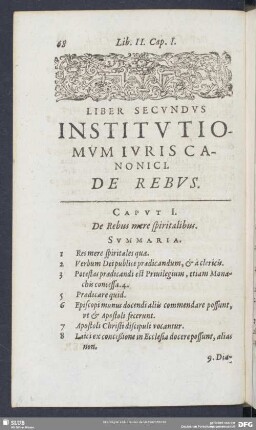 Liber Secundus Institutiomum [Institutionum] Iuris Canonici. De Rebus